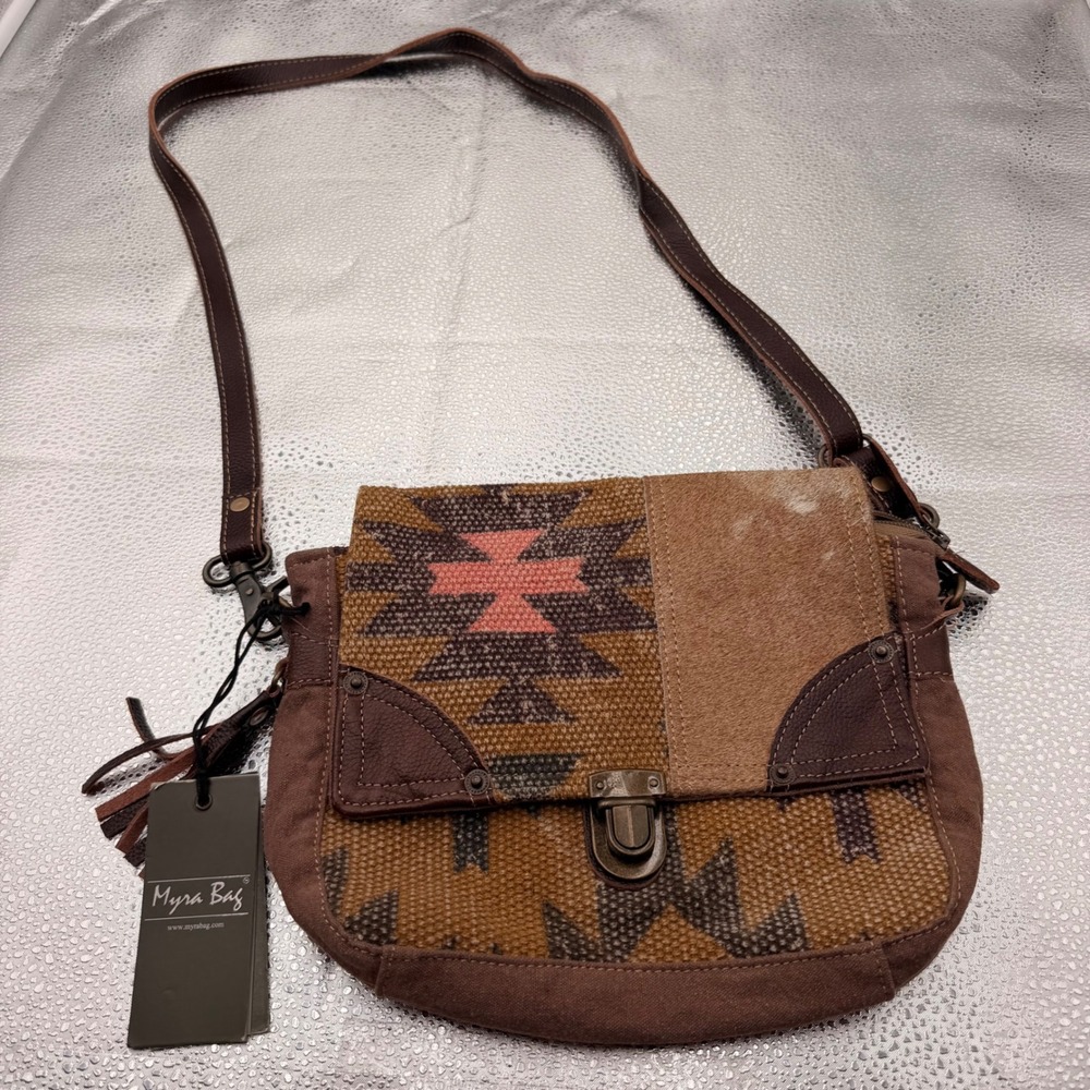 Myra Bag Whicky-Wacky Messenger Bag Womens OS Brown NEW S-2045 Southwestern Rug